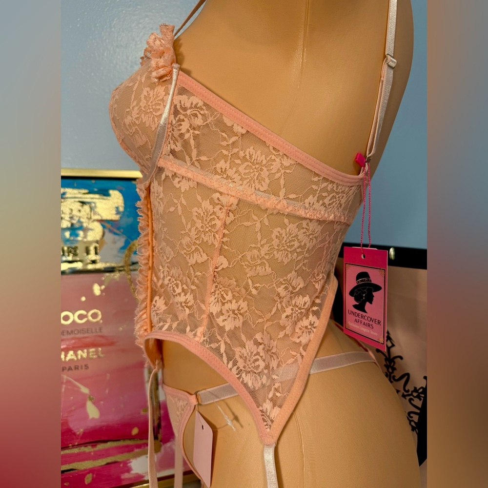 Elegant Lace Corset 4 pcs Set in Peach ๐๐๐ - Picture 4 of 7